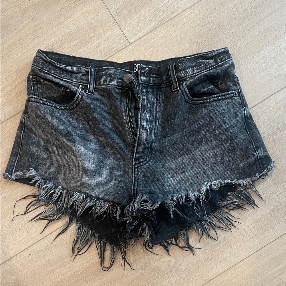 BDG Charcoal Frayed Hem Jean Shorts